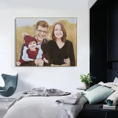 Original Family Wall Art from Photo Abstract Parents and Child Oil Painting for Home | PAINTING FROM PHOTO #75