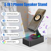 Upgraded 5in1 Wireless Bluetooth Speaker Phone Holder - Colorful Light Spinning Foldable Emergency Charging for Tablet IOS An...