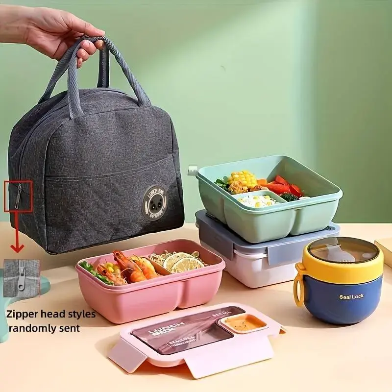 [Leak-Proof Meal Container] 850ml Microwave Safe Plastic Meal Containers with Thermal Tote Bag | Portable Leak-Proof Storage ...