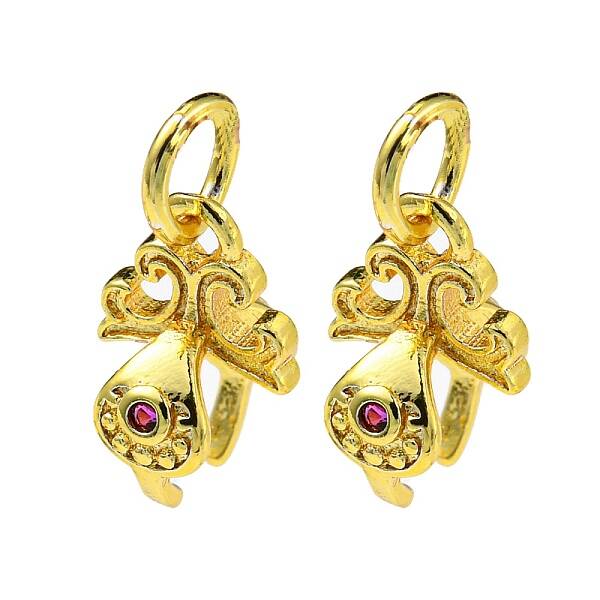 Brass Micro Pave Red Cubic Zirconia Ice Pick Pinch Bails