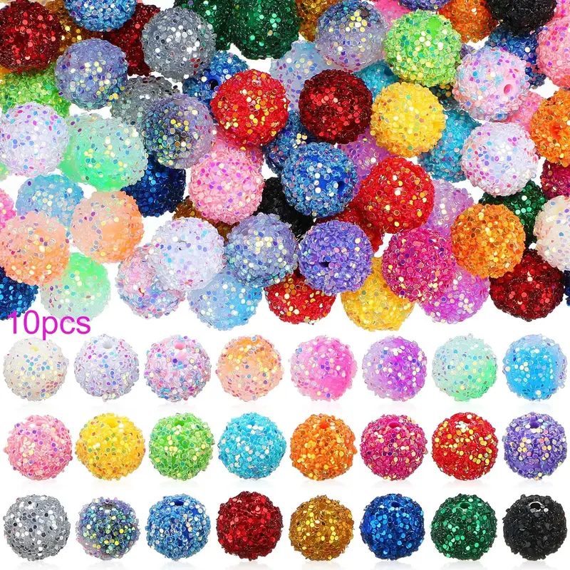 16mm Crystal Beads Glitter Beads for Making Jewelry, 10pcs DIY Handmade Bead Bracelet Pendant Pen Key Chain, Special Decora...
