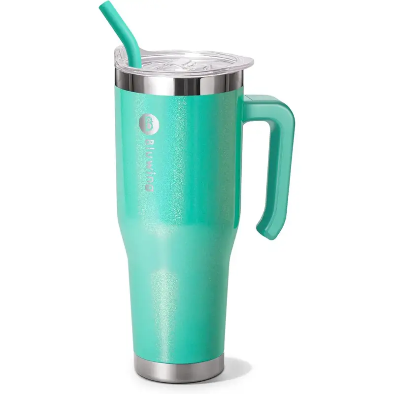 Bluwing 40 oz Tumbler with Handle-Stainless Steel Double Wall Insulated with Lid and Straw, Vacuum Flasks, Traverl Leak Proof...