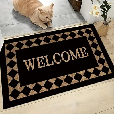 Welcome Letter Pattern Door Mat, Non-slip Water Absorbent Floor Rug, Decorative Carpet for Home Entrance Living Room Bedroom