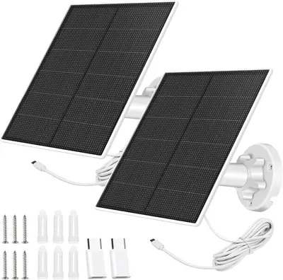 BORNERWHITE 2 Pack Solar Panel for Security Camera, 5W USB Solar Panel Compatible with Rechargeable Battery Camera with Micro...
