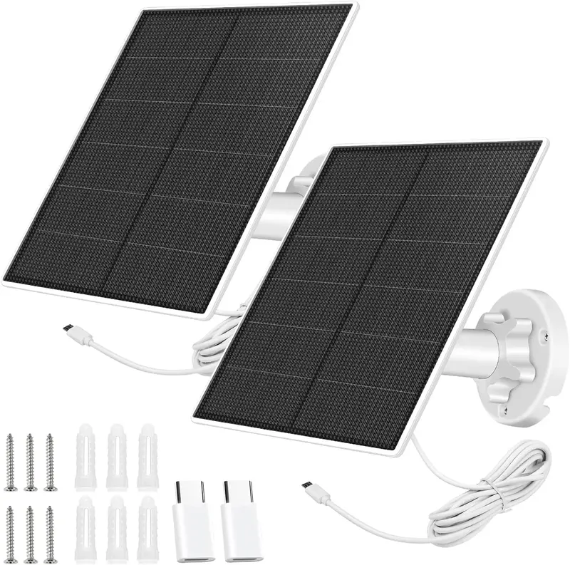 BORNERWHITE 2 Pack Solar Panel for Security Camera, 5W USB Solar Panel Compatible with Rechargeable Battery Camera with Micro...