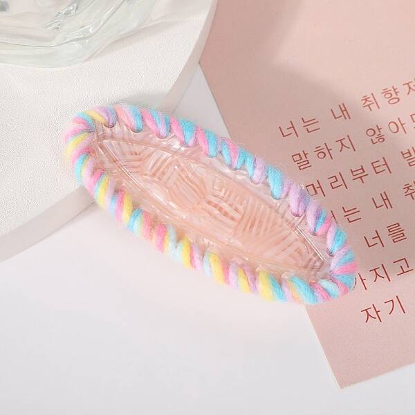 Oval Cellulose Acetate & Woolen Yarn Alligator Hair Clips