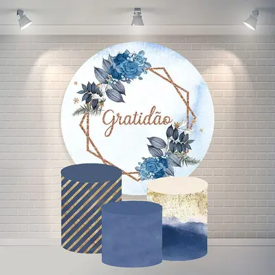 Aperturee Navy Blue Flower Circle Birthday Backdrop For Party | Round Backdrop Cover Diy | Round Party Backdrop | Round Backd...