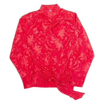 YESSICA Womens Printed Shirt Red Button Neck Long Sleeve S