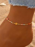 Boho Style Flower Design Anklet for Women & Girls, Fashion Beaded Jewelry for Party, Daily Clothing Decor, Trendy All-match...