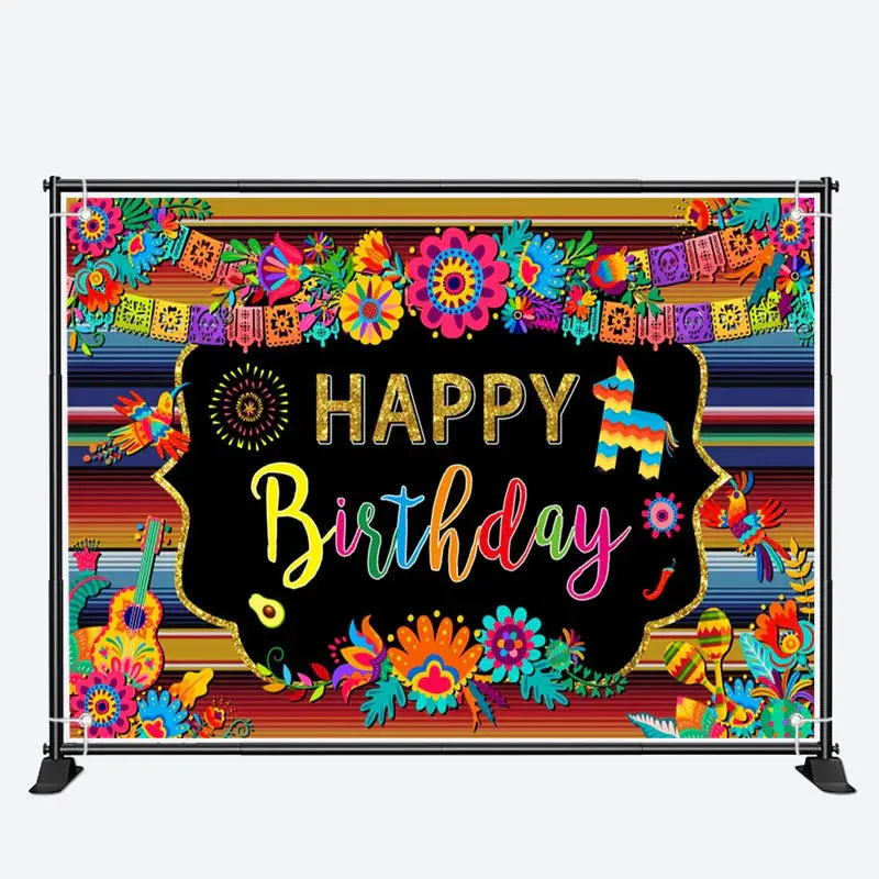 Colorful Floral Mexican Fiesta Birthday Backdrop - Aperturee