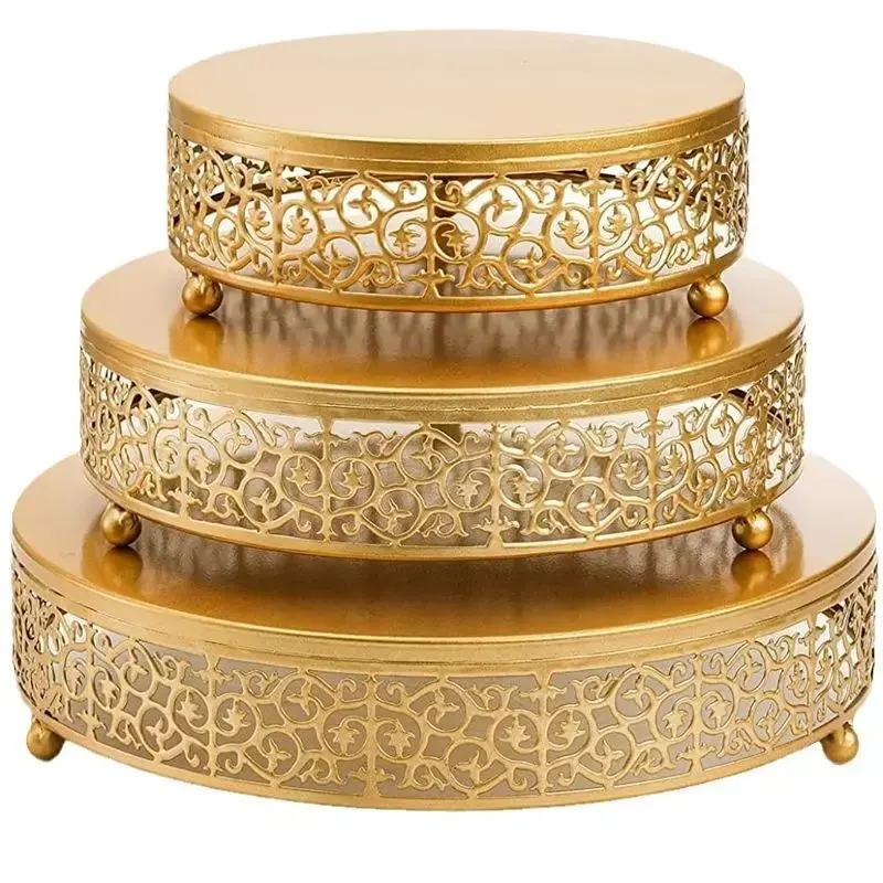 Vintage Dessert Display Round Tray, 3 Counts/set Metal Durable Exquisite Dessert Fruit Nuts Food Display Stand, Kitchen Servi...