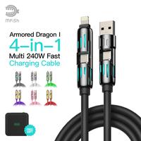 MFish Armored Dragon I 4-in-1 Multi 240W Fast Charging Cable with USB A Type C Lightning for iPhone Samsung Laptops  Charger