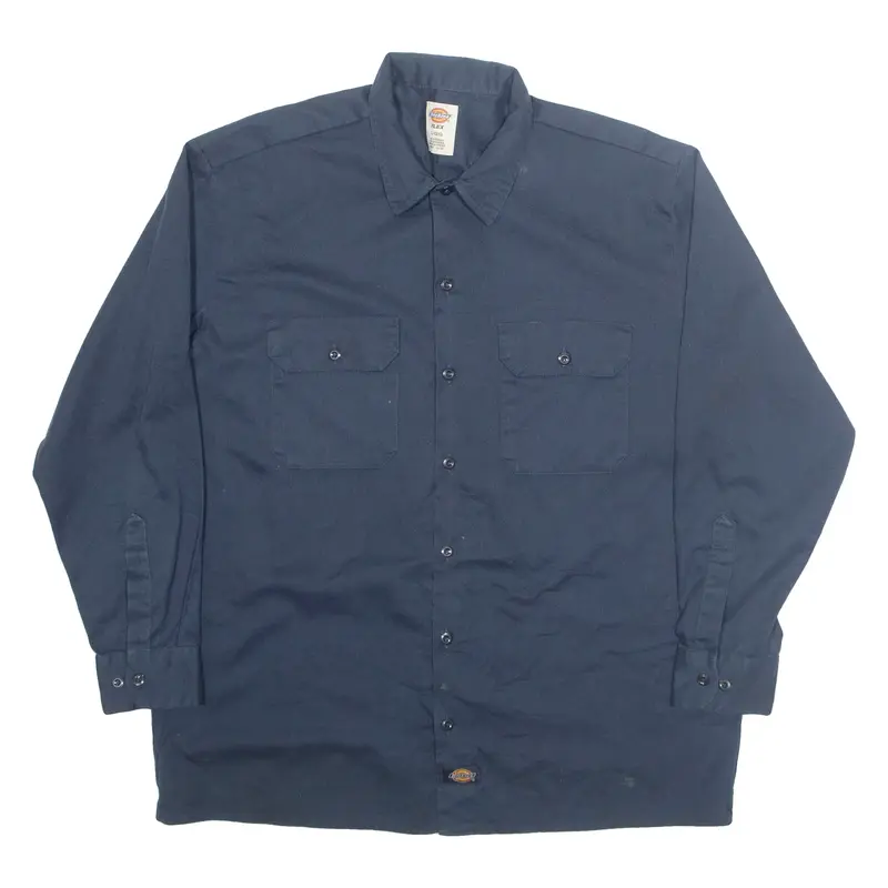 DICKIES FLEX Mens Worker Shirt Blue Long Sleeve L
