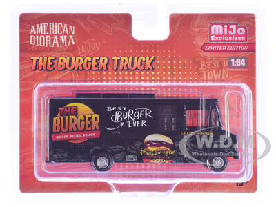 Food Truck The Burger Truck Black with Graphics 1/64 Diecast Model by American Diorama