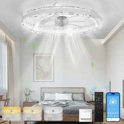 Ceiling Fans with Lights and Remote, 20'' Flush Mount Ceiling Fan of 150° Ultra Wide, Low Profile Ceiling Fan with 6 Speeds,...