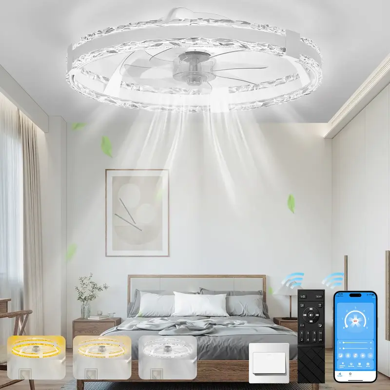 Ceiling Fans with Lights and Remote, 20'' Flush Mount Ceiling Fan of 150° Ultra Wide, Low Profile Ceiling Fan with 6 Speeds,...