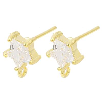 Brass Micro Pave Clear Cubic Zirconia Stud Earring Findings