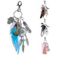 Dream Catcher Design Keychain, Bohemian Style Feather Decor Keychain, Bag Decor Tassel Keychain for Car, Home, Office, Car Ac...
