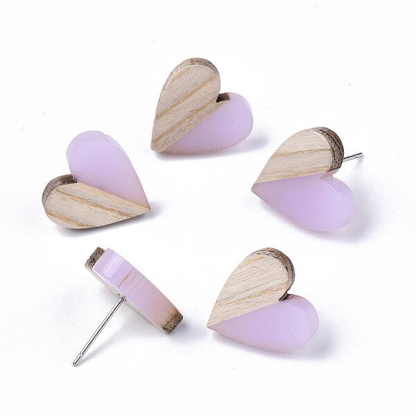 Transparent Resin & Wood Stud Earrings