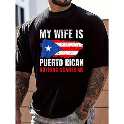 100% Cotton My Wife Is Puerto Rican Puerto Rico Heritage Roots PR Flag T-Shirt Women's Men's Graphic Tee Causal Tops Fashion