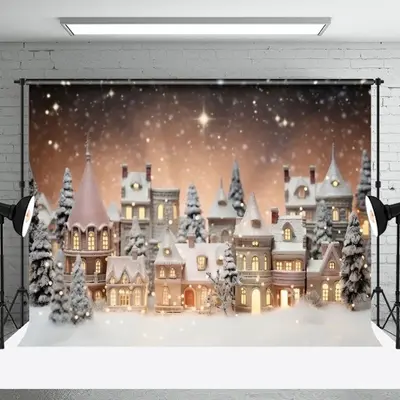 Aperturee Blurry Snowy Town Light Glitter Christmas Backdrop - Aperturee