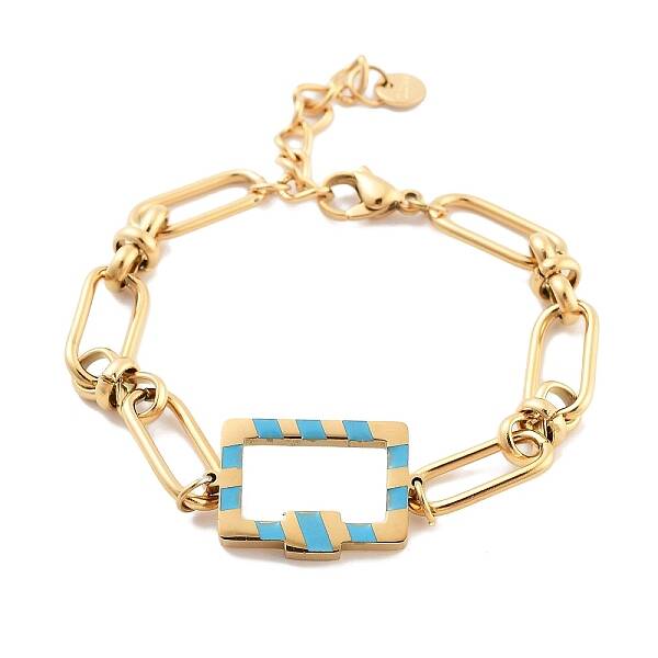 Golden Tone 304 Stainless Steel Enamel Rectangle Link Chain Bracelets for Women