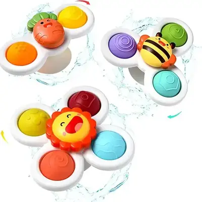 3pcs Baby Suction Cup Spinning Top Bath Toy, Colorful Spinning Top Toy, Birthday Gifts for Boys and Girls, Sensory Toys for T...