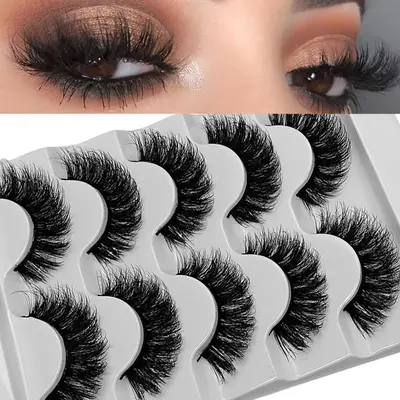 Thick & Curly False Eyelashes, 5 Pairs Natural Look Eyelash Extensions, Fluffy 3D Fake Eyelashes for Women and Girls Eye Make...