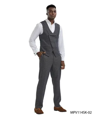 Tazio Men's 2-Piece Skinny Fit Vest Set - Tattersall Pattern