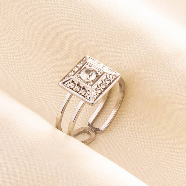 Stylish Stainless Steel Square Open Cuff Ring