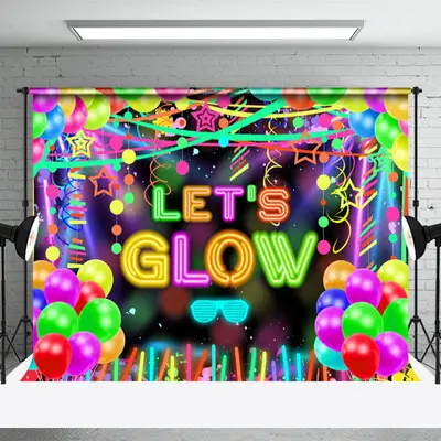 Neon Color Confetti Lets Glow Dance Party Backdrop - Aperturee