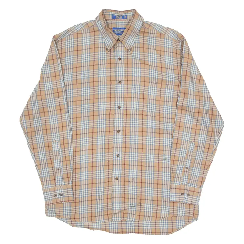 PENDLETON Mens Flannel Shirt Brown Check Long Sleeve L