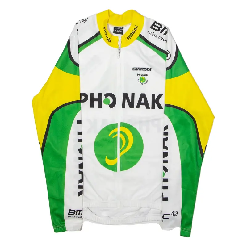 PHONAK CYCLING WEAR Full Zip Cycling Mens Jersey White Long Sleeve High Neck L