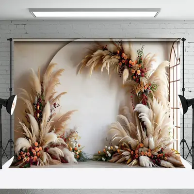 Aperturee Tribal Floral Arch Boho Pampas Grass Photo Backdrop | Photography Cloth Backdrop | Backdrops For Photos | Professio...