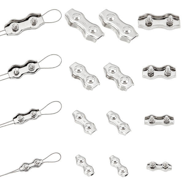 16Pcs 4 Style 304 Stainless Steel Double 2-Post Cable Clamp