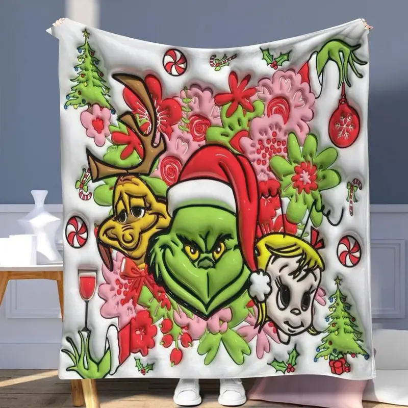 The Grinch Pattern Blanket, Soft Comfortable Throw Blanket, Cool Bedroom Bedding Blankets, Warm Napping Blanket for Home Offi...