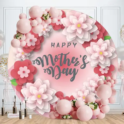 Pink Red Floral Round Happy Mothers Day Backdrop - Aperturee