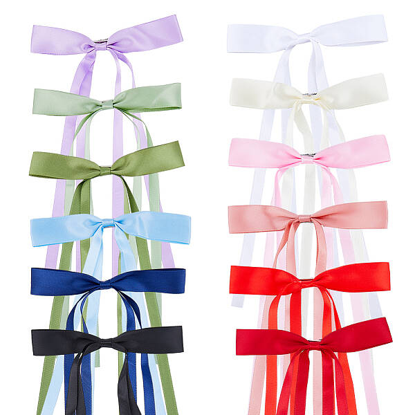 24Pcs 12 Colors Polyester Ribbon Bowknot Alligator Hair Clips