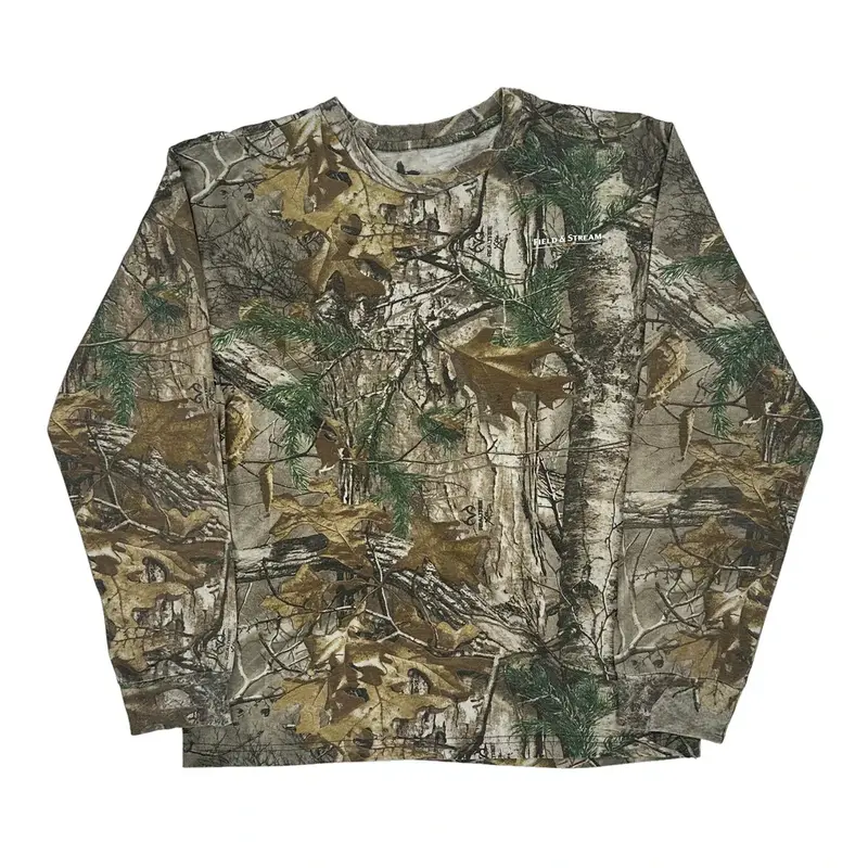 Field & Stream Camo Long Sleeve T-Shirt - Large Green Cotton Blend