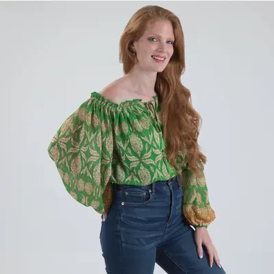 Off-the-Shoulder Concentric Design Top - Orange - L