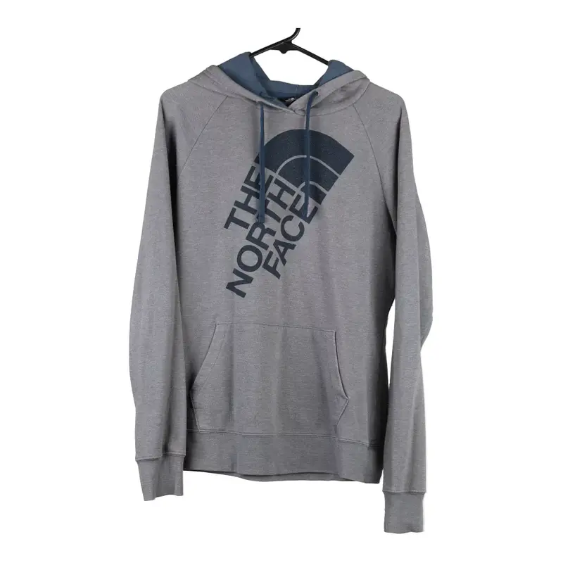 The North Face Spellout Hoodie - Large Grey Cotton Blend