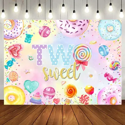 Colorful Donut Candy Heart 2nd Birthday Backdrop - Aperturee