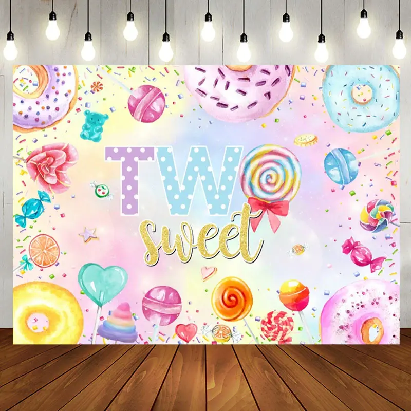 Colorful Donut Candy Heart 2nd Birthday Backdrop - Aperturee