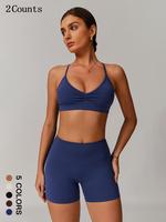 Women's Solid Crop Sports Bra & High Waist Leggings Tracksuit Set, Sporty Breathable Comfy for Yoga Gym Workout Running, Ladi...