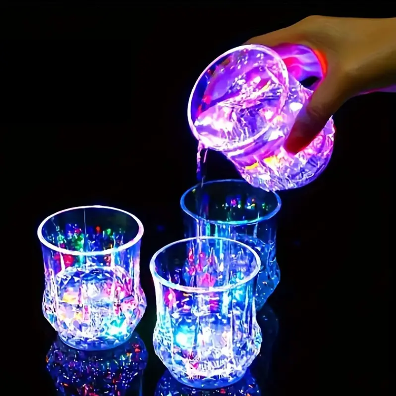 2-4-6 Pack Liguid Activated Flash Drinking Crystal Cups, Multicolor LED Glowing WineDrinking Tumblers For Bar Party Decor