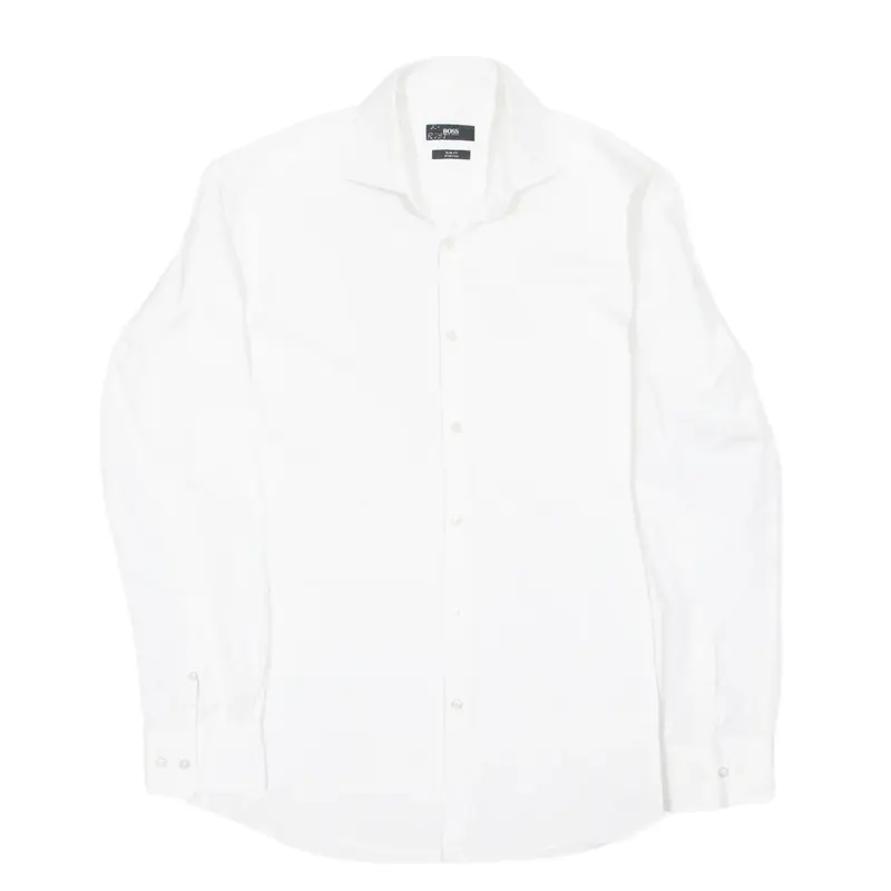HUGO BOSS Slim Fit Plain Shirt White Long Sleeve Mens M