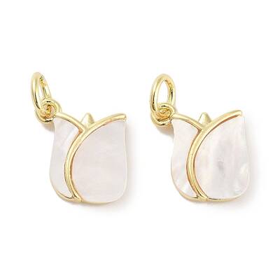 Brass Pave Natural Shell Rose Flower Charms with Jump Rings