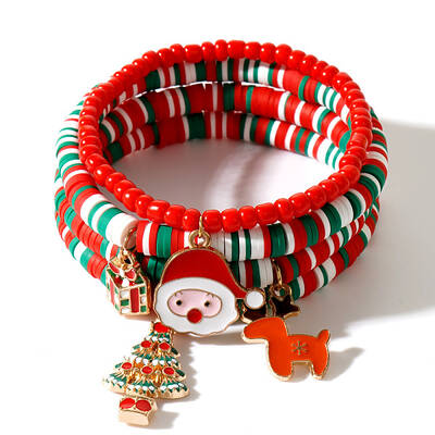 4Pcs Christmas Santa Snowman Gloves Charm Bracelets