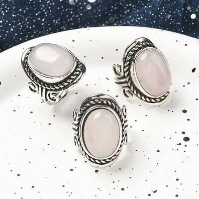 Natural Rose Quartz Adjustable Rings