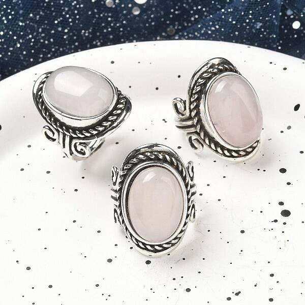 Natural Rose Quartz Adjustable Rings